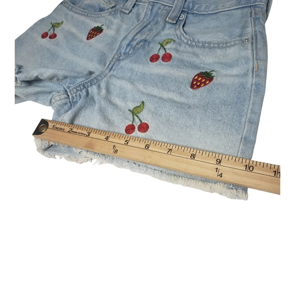 Old Navy Girls 10 High Rise Fruit Embroidered Denim Shorts Wash Cherry 2.5